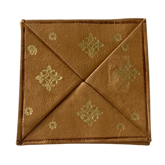 Vintage Italian Florentine Gold Embossed Brown Leather Square Folding Coin Pouch - Picture 1 of 4